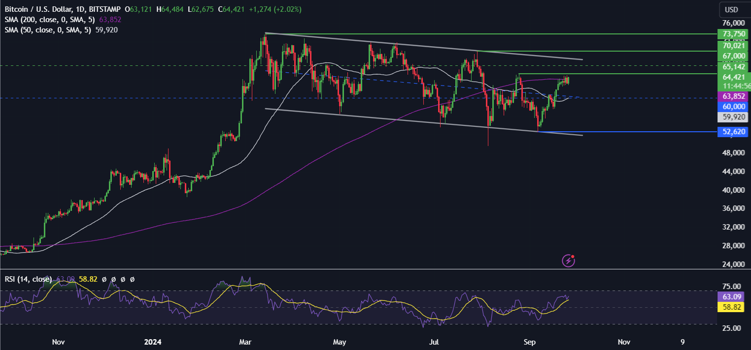 Bitcoin Forecast: BTC rises towards 65k, NEAR, TON outperform - BTCUSD 11 2